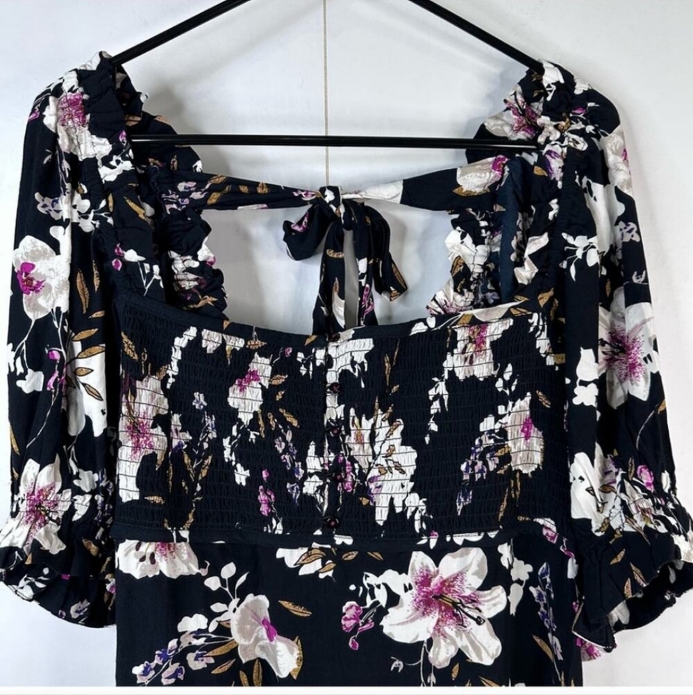 Anthropologie Floral Midi Dress with Puff Sleeves and Smocked Bust NWT - Picture 3 of 12